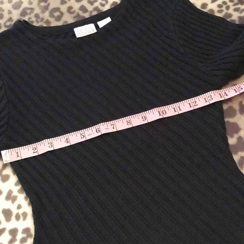 Moda International Black Ribbed Sweater Size Medium - Picture 7 of 11